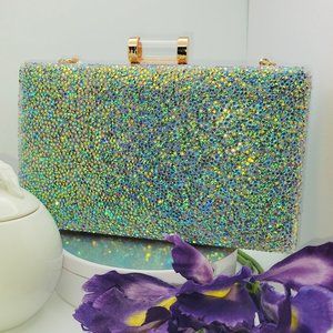 Teal Hand-Decorated Resin Clutch
